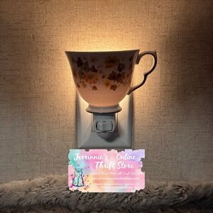 Vintage Teacup Night Light Floral Porcelain Cottagecore Plug In Wall Lamp Decor